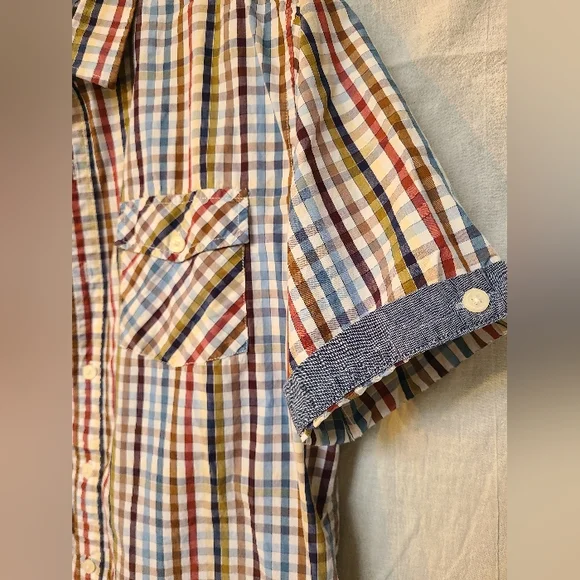 Checker Button Up Collared T-Shirt - Picture 3 of 5